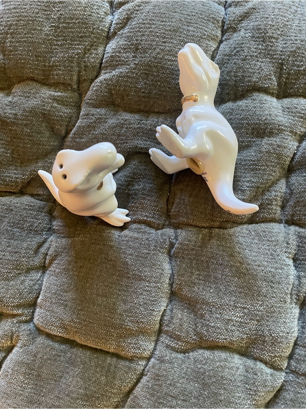 Dinosaur Salt & Pepper Shakers Target Retired White w Gold Bow Tie